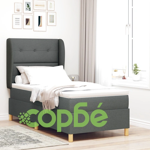 Box Spring легло с матрак от текстил, тъмно сиво, 100x200 см ➤ топ цена ➤ sorbe.bg