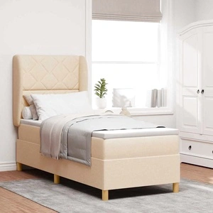 Кутия със спална основа и матрак от текстил крем 80x200 см с регулируема табла