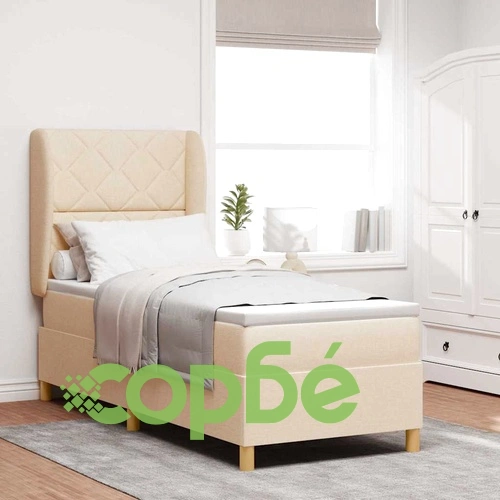 Кутия със спална основа и матрак от текстил крем 80x200 см с регулируема табла ➤ топ цена ➤ sorbe.bg