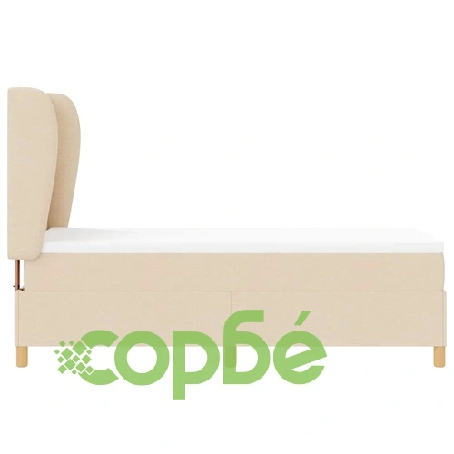 Кутия със спална основа и матрак от текстил крем 80x200 см с регулируема табла ➤ топ цена ➤ sorbe.bg