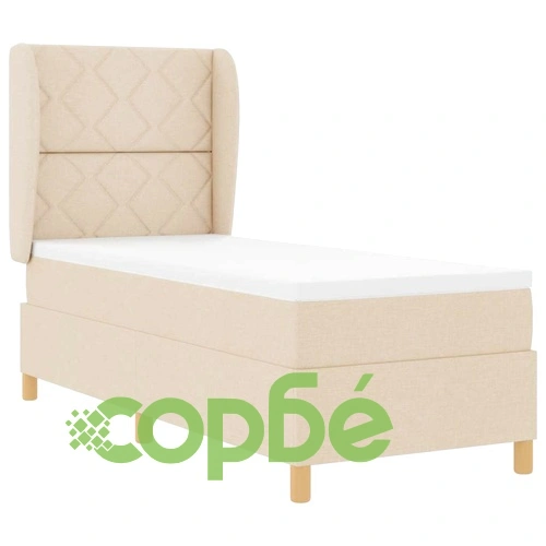 Кутия със спална основа и матрак от текстил крем 80x200 см с регулируема табла ➤ топ цена ➤ sorbe.bg