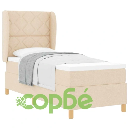 Кутия със спална основа и матрак от текстил крем 80x200 см с регулируема табла ➤ топ цена ➤ sorbe.bg