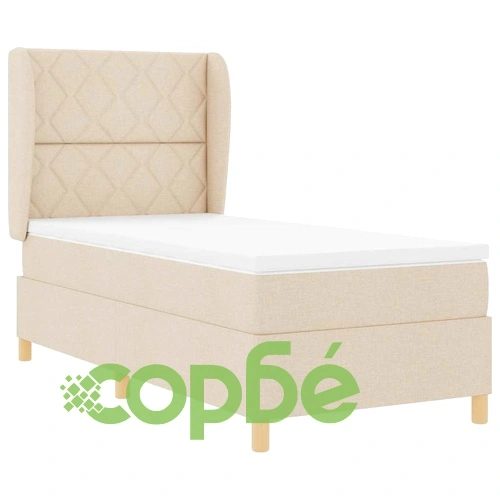 Кутия със спална основа и матрак от текстил крем 90x200 см ➤ топ цена ➤ sorbe.bg