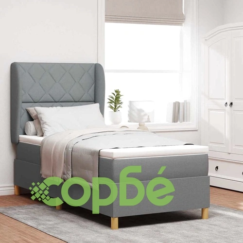 Кутия със спална основа и матрак от текстил светлосиво 100x200 см ➤ топ цена ➤ sorbe.bg
