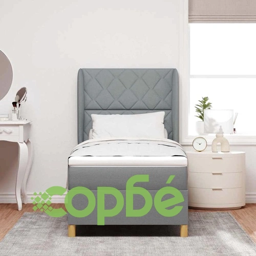 Кутия със спална основа и матрак от текстил светлосиво 100x200 см ➤ топ цена ➤ sorbe.bg