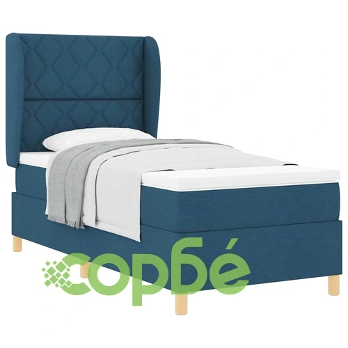 Кутия със спална основа и матрак от текстил 100x200 см - синьо ➤ топ цена ➤ sorbe.bg