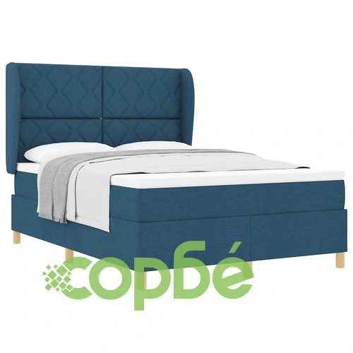 Кутия със спална основа и матрак от текстил синьо 140x190 см ➤ топ цена ➤ sorbe.bg