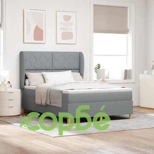 Кутия със спална основа и матрак светлосив 160x200 см текстил ➤ топ цена ➤ sorbe.bg