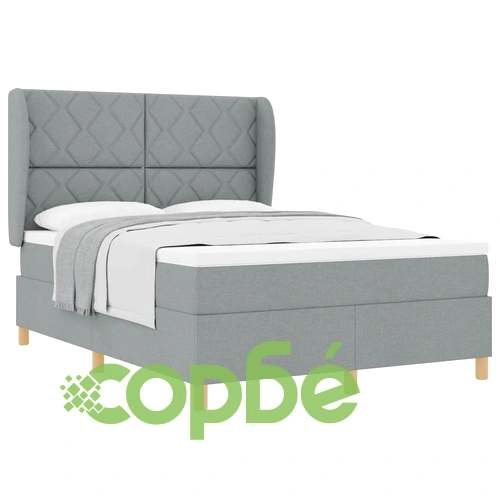 Кутия със спална основа и матрак светлосив 160x200 см текстил ➤ топ цена ➤ sorbe.bg