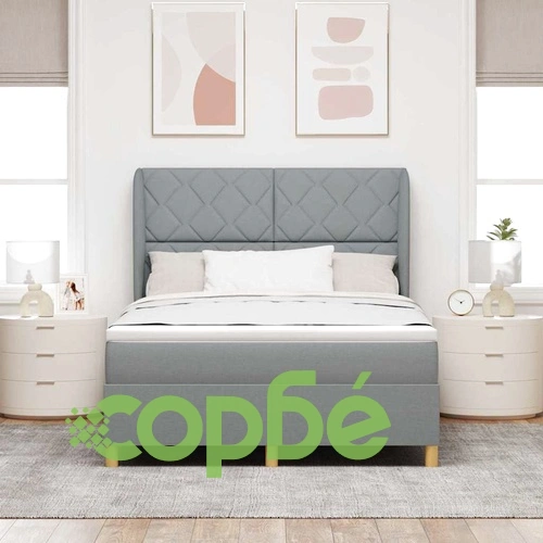 Кутия със спална основа и матрак светлосив 160x200 см текстил ➤ топ цена ➤ sorbe.bg