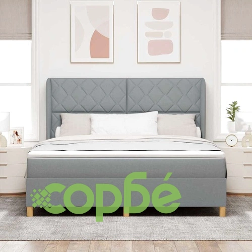 Кутия със спална основа и матрак от текстил светлосив 180x200 см ➤ топ цена ➤ sorbe.bg