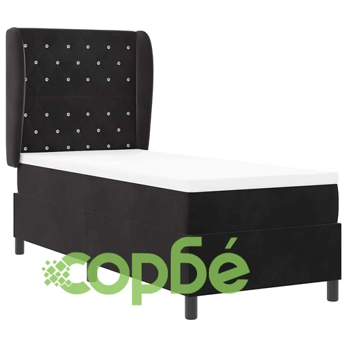 Легло с пружинирана основа и матрак от кадифе черно 80x200 см ➤ топ цена ➤ sorbe.bg