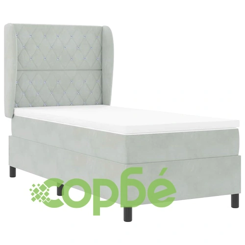 Кадифено легло с пружинна основа и матрак 90x190 см светлосиво ➤ топ цена ➤ sorbe.bg