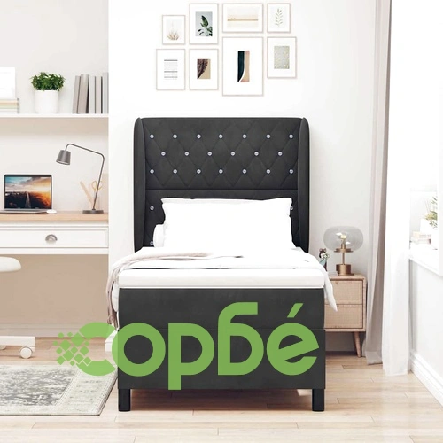 Легло с пружинирана основа и матрак от кадифе черно 90x200 см ➤ топ цена ➤ sorbe.bg