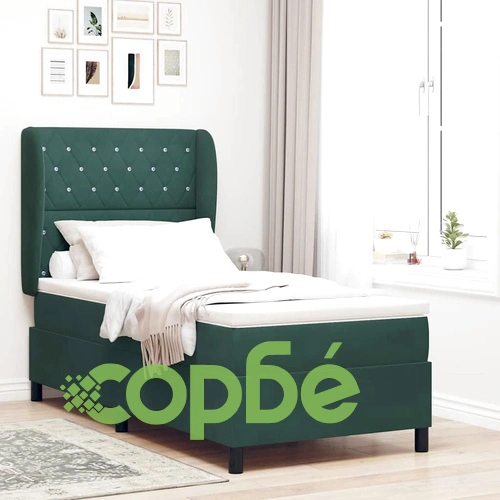 Легло с пружинирана основа и матрак 90x200 см тъмнозелено кадифе ➤ топ цена ➤ sorbe.bg