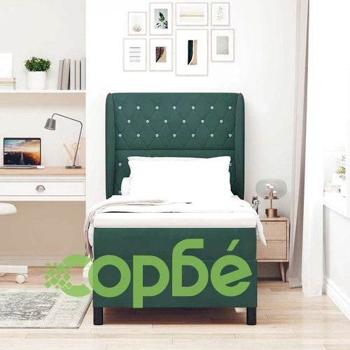Легло с пружинирана основа и матрак 90x200 см тъмнозелено кадифе ➤ топ цена ➤ sorbe.bg
