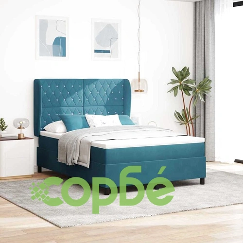 Легло с пружинирана основа и матрак тъмносиньо 140x190 см кадифе ➤ топ цена ➤ sorbe.bg