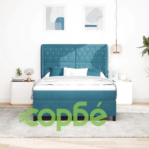 Легло с пружинирана основа и матрак тъмносиньо 140x190 см кадифе ➤ топ цена ➤ sorbe.bg