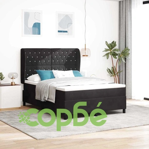 Легло с пружинирана основа и матрак 160x200 см черно кадифе ➤ топ цена ➤ sorbe.bg