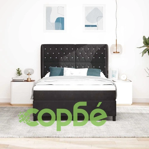 Легло с пружинирана основа и матрак 160x200 см черно кадифе ➤ топ цена ➤ sorbe.bg