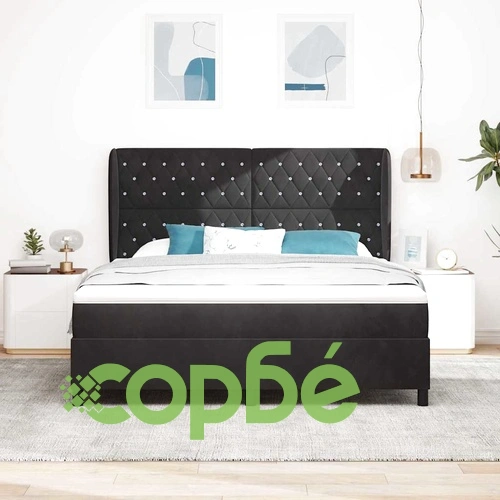 Легло с пружинирана основа и матрак 180x200 см черно кадифе ➤ топ цена ➤ sorbe.bg