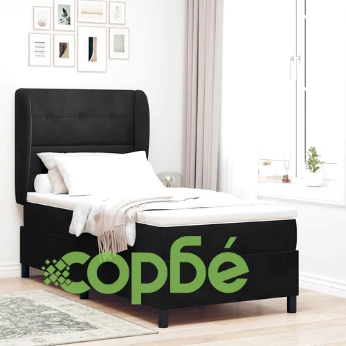 Легло с пружинирана основа и матрак от кадифе 90x190 см черно ➤ топ цена ➤ sorbe.bg