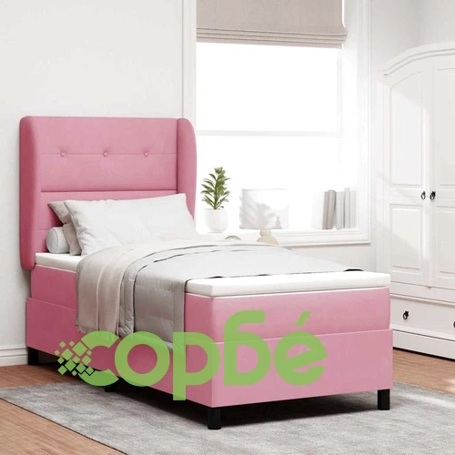 Легло с пружинна основа и матрак розово 90x190 см кадифе ➤ топ цена ➤ sorbe.bg