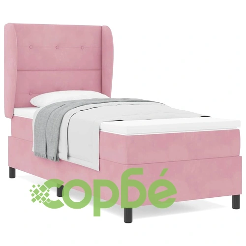 Легло с пружинна основа и матрак розово 90x190 см кадифе ➤ топ цена ➤ sorbe.bg