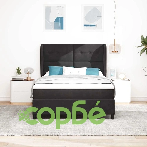 Легло с пружинирана основа и матрак 140x200 см черно кадифе ➤ топ цена ➤ sorbe.bg