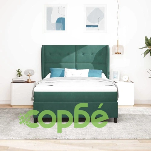 Легло с пружинирана основа, тъмнозелено, 160x200 см, кадифе ➤ топ цена ➤ sorbe.bg
