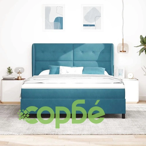 Легло с пружинирана основа и матрак тъмносиньо 180x200 см кадифе ➤ топ цена ➤ sorbe.bg