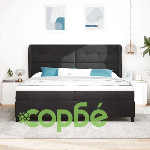 Легло с пружинирана основа и матрак 200x200 см кадифе черно ➤ топ цена ➤ sorbe.bg