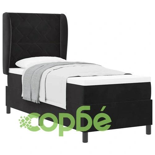 Легло с пружинирана основа и матрак 80x200 см кадифе черно ➤ топ цена ➤ sorbe.bg