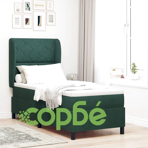 Легло с пружинирана основа и матрак тъмнозелено 80x200 см кадифе ➤ топ цена ➤ sorbe.bg