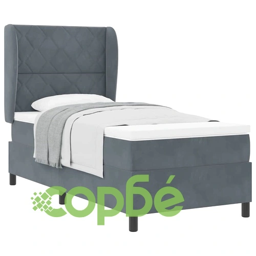 Легло с пружинирана основа и матрак тъмносиво 90x190 см кадифе ➤ топ цена ➤ sorbe.bg