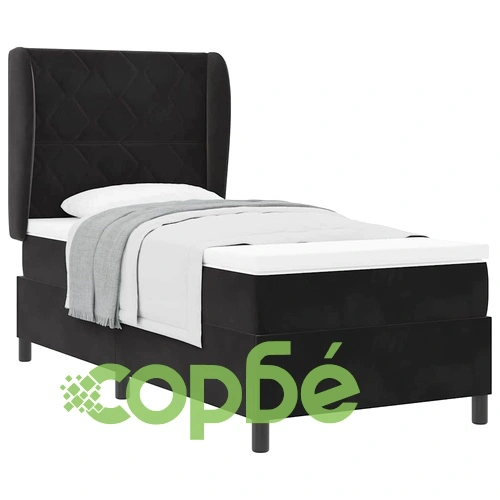 Легло с пружинирана основа и матрак от кадифе черно 90x190 см ➤ топ цена ➤ sorbe.bg