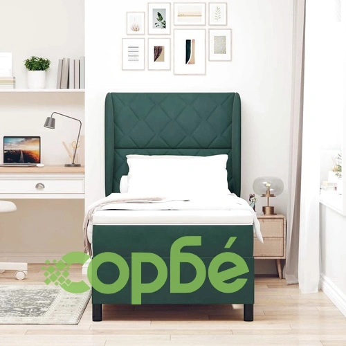 Кадифено легло с пружинирана основа и матрак 90x200 см тъмнозелено ➤ топ цена ➤ sorbe.bg