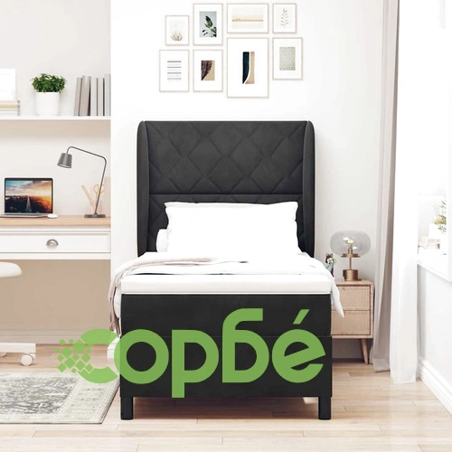 Легло с пружинирана основа и матрак от кадифе черно 100x200 см ➤ топ цена ➤ sorbe.bg
