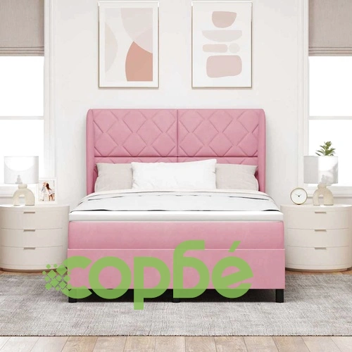 Легло с пружинирана основа и матрак розово 140x190 см кадифе ➤ топ цена ➤ sorbe.bg