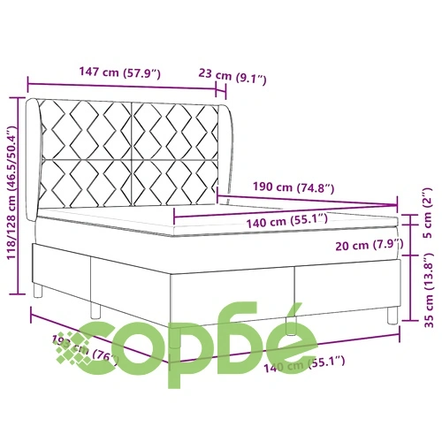 Легло с пружинирана основа и матрак розово 140x190 см кадифе ➤ топ цена ➤ sorbe.bg