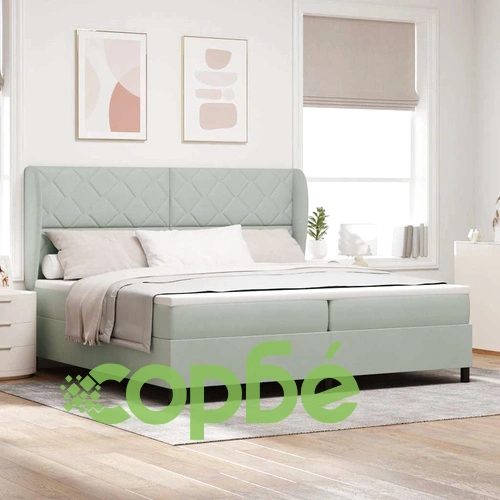 Легло с пружинирана основа и матрак, светлосиво, 200 x 200 cm, кадифе ➤ топ цена ➤ sorbe.bg