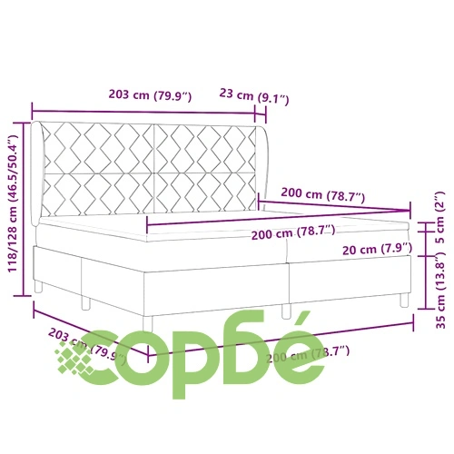 Легло с пружинирана основа и матрак, светлосиво, 200 x 200 cm, кадифе ➤ топ цена ➤ sorbe.bg