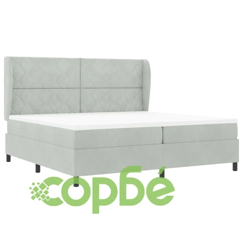 Легло с пружинирана основа и матрак, светлосиво, 200 x 200 cm, кадифе ➤ топ цена ➤ sorbe.bg