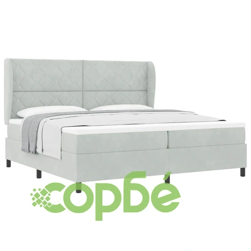 Легло с пружинирана основа и матрак, светлосиво, 200 x 200 cm, кадифе ➤ топ цена ➤ sorbe.bg