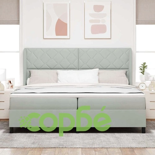 Легло с пружинирана основа и матрак, светлосиво, 200 x 200 cm, кадифе ➤ топ цена ➤ sorbe.bg