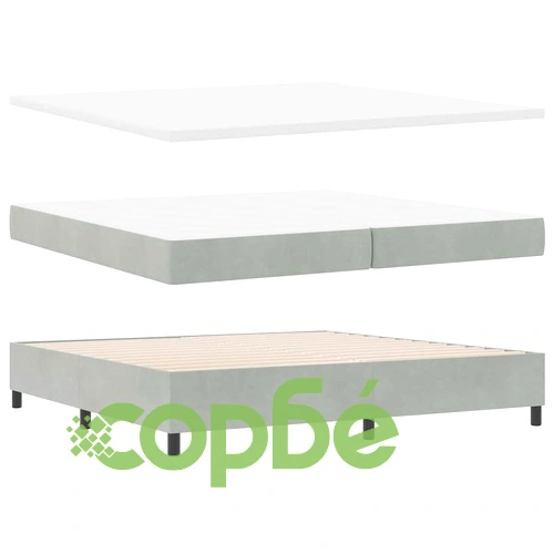 Легло с пружинирана основа и матрак, светлосиво, 200 x 200 cm, кадифе ➤ топ цена ➤ sorbe.bg