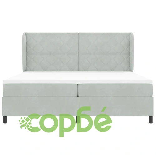 Легло с пружинирана основа и матрак, светлосиво, 200 x 200 cm, кадифе ➤ топ цена ➤ sorbe.bg