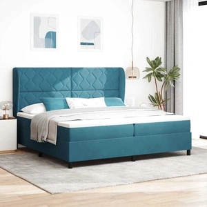 Луксозно Легло с Пружинирана Основа Тъмносиньо 200 x 200 cm Кадифе