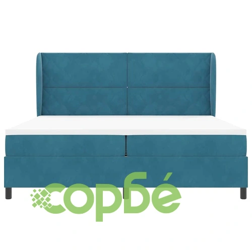 Луксозно Легло с Пружинирана Основа Тъмносиньо 200 x 200 cm Кадифе ➤ топ цена ➤ sorbe.bg