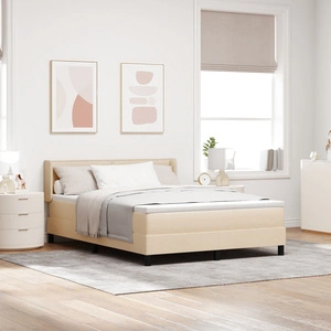 Легло с кутия-спринг и матрак 160x200 см, Кремава текстилна тапицерия